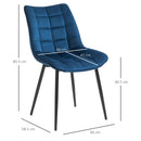 Set 2 Sedie Imbottite 46x58,5x85,5 cm in Tessuto Vellutato Blu