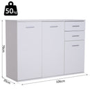 Armadietto con 3 Ante e 2 Cassetti in Legno Truciolato Bianco 106x35x76 cm 
