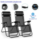 Set 2 Sedie Sdraio Zero Gravity Reclinabili Pieghevoli in Ferro e Textilene Nere