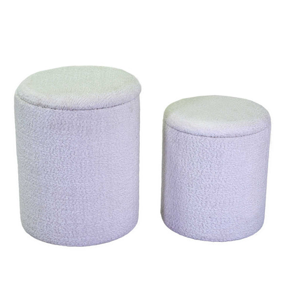 online Set 2 Pouf Contenitore Ø35 cm e Ø39 cm in Tessuto Bianco