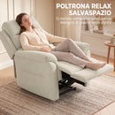 Poltrona Reclinabile Manuale 83x96x98 cm con Poggiapiedi Seduta a Molle e Schienale Morbido in Velluto Crema      