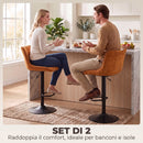 Set 2 Sgabelli da Bar Girevoli 47x53x90-110 cm Regolabili con Schienale in Velluto e Base in Metallo Arancione      
