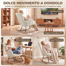 Sedia a Dondolo Imbottita 66x90x90 cm con Tasche Laterali e Schienale Alto in Velluto Teddy Bianco Crema      