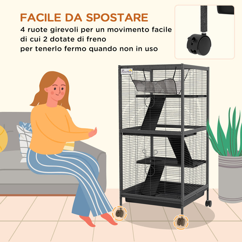 Gabbia per Porcellini d'India e Cincillà a 3 Piani 52x52x113,5 cm Vassoio Rimovibile in Acciaio Grigio      