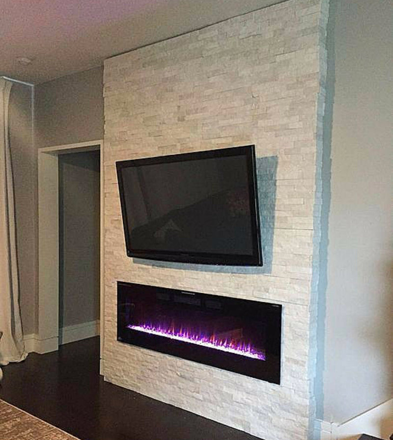 Camino Elettrico da Incasso 54,4x128x14 cm Effetto Fiamma 1500W Hermes Nero