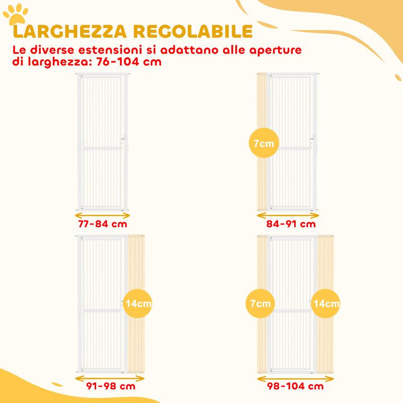 Cancello per Cani e Gatti Alto 180 cm Estensibile da 76-104 cm e Montaggio a Pressione Bianco      