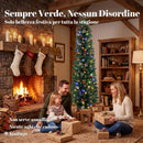 Albero di Natale Slim Ø55x180 cm con 170 Luci LED Bicolore 351 Rami Pigne Bacche Rosse e Telecomando in PVC Verde      