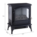 Camino Elettrico da Terra 41x25,4x52 cm 750/1500W Effetto Fiamma  Nero