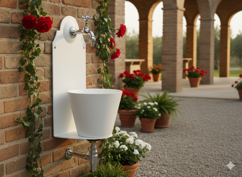 Fontana a Parete da Giardino con Rubinetto Belfer 42/PR Bianca