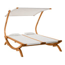 Lettino Prendisole Doppio da Giardino 210x155x175 cm in Legno e Textilene Beige