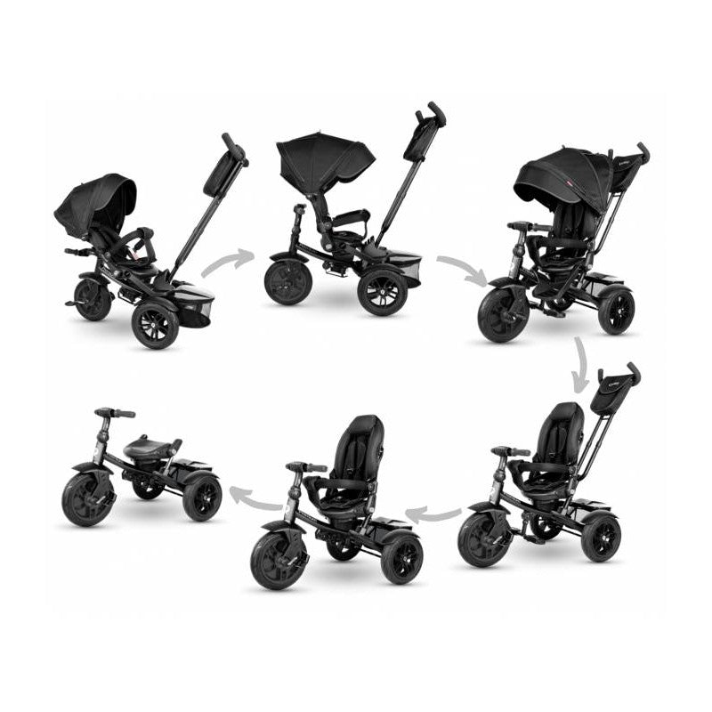 Triciclo Passeggino per Bambini 6 in 1 con Seggiolino Reversibile Qplay Premium Nero