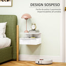 Comodino Sospeso 35x32x22,5 cm con Cassetto e Ripiano Aperto in Legno Bianco  
