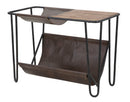Tavolinetto Porta Giornali Simply 83,5x42x61 cm in Ferro e Legno di Abete e PU Nero e Marrone