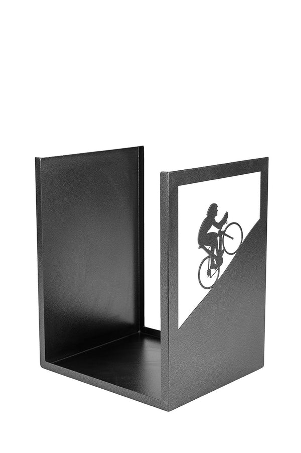 Porta Legna Sagomato Ciclista 40,5x35,5x50 cm in Ferro Verniciato Grigio Martellato acquista