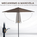 Mezzo Ombrellone da Giardino Mezzaluna 269x138x236 cm con Apertura a Manovella Caffè