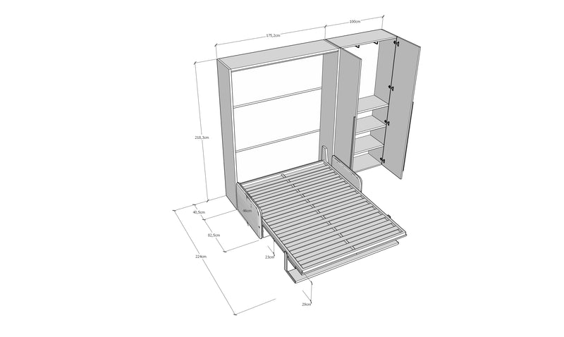 Letto Matrimoniale A Scomparsa 160 Versia Con Divano E Armadio Dx 2 Ante Bianco      