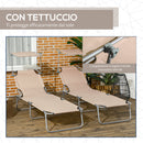Set 2 Sdraio da Giardino 187x58x36 cm Pieghevoli con Tettuccio Regolabile in Tessuto Oxford e Metallo Marrone      