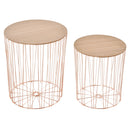 Set 2 Tavolini Contenitori Ripiano Rimovibile in Metallo e MDF Oro Rosa e Legno