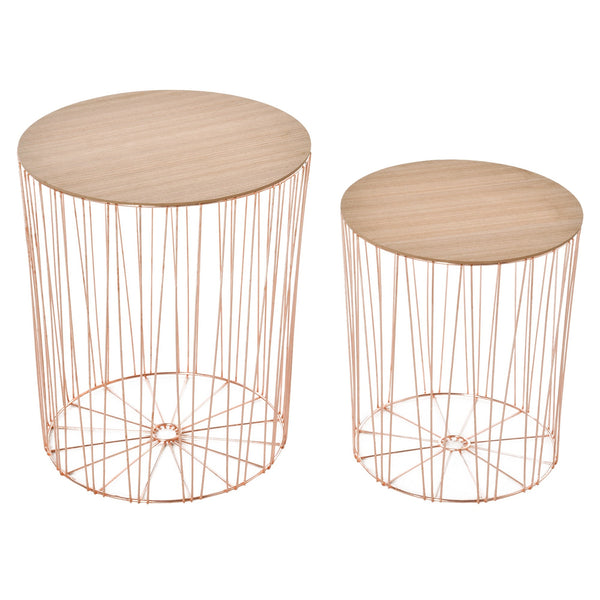 Set 2 Tavolini Contenitori Ripiano Rimovibile in Metallo e MDF Oro Rosa e Legno online