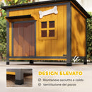 Cuccia per Cani da Esterno 84,5x62x65 cm Tetto Apribile e Tenda per Porta in Legno e Acciaio Giallo      