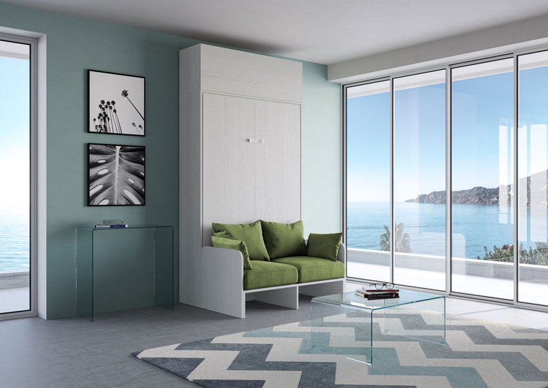 Letto Una Piazza E Mezzo A Scomparsa 120 Kentaro Con Divano E Pensile Bianco Frassino e Verde      