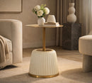 Tavolinetto Egle Bianco Ø40x55 cm in Metallo e PU Bianco e Oro      