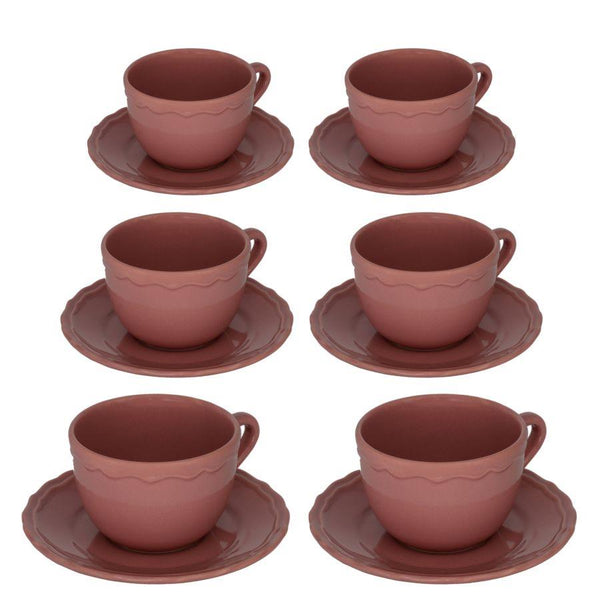 Set 6 Tazze da The con Piattino Ø9,5xh7 cm in Gres Porcellanato Juliet Rosa Antico acquista
