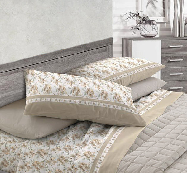 sconto Set Lenzuola in Cotone Sopra Sotto e Federe Cober Fioretto Beige Varie Misure
