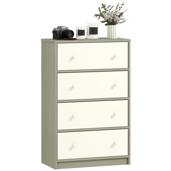 online Cassettiera con 4 Cassetti in Tessuto 58x30x91 cm con Maniglie Doppie Struttura in MDF Bianco e Grigio