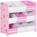 Scaffale Portagiochi per Bambini 63x30x60 cm con 9 Cestini in Tessuto in MDF Rosa e Bianco  