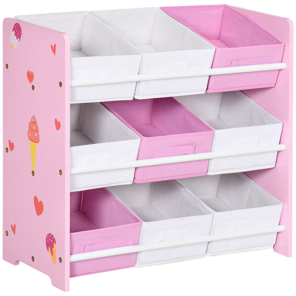 Scaffale Portagiochi per Bambini 63x30x60 cm con 9 Cestini in Tessuto in MDF Rosa e Bianco acquista