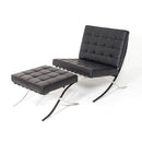 Set Poltrona e Pouf Barcelona in Acciaio Cromato Rivestimento in Similpelle Nero