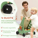 Carrello Primi Passi per Bambini 18+ Mesi 33,5x36x46,8 cm con Freno Regolabile in Legno Levigato Verde      