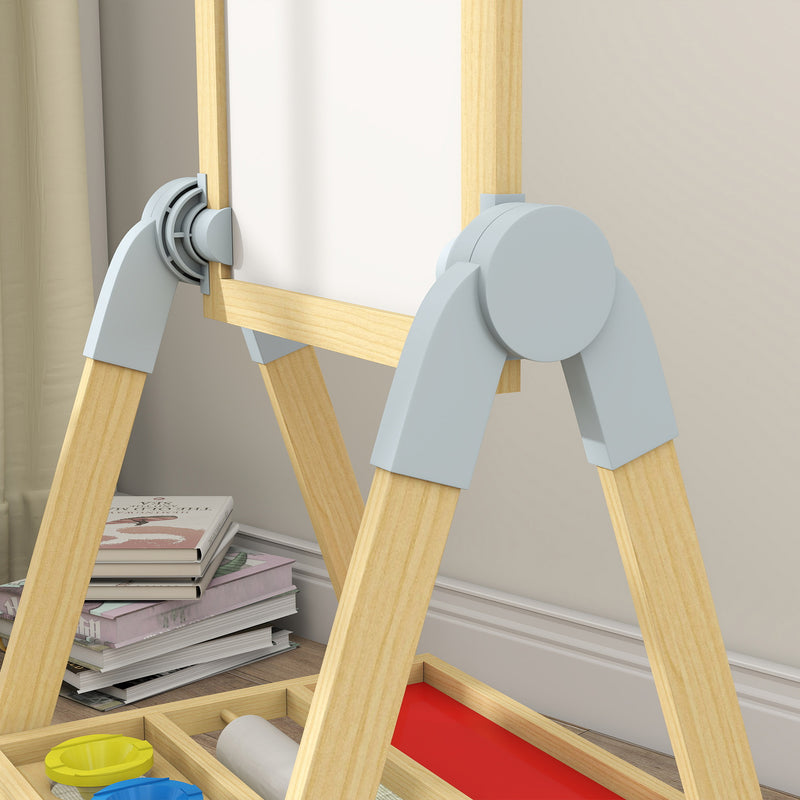 Cavalletto per Bambini Doppia Lavagna per Gesso e Pennarelli Lavagnetta Magnetica e Rotolo di Carta Legno      