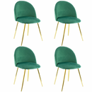 Set 4 Sedie 50x45x80 cm in Tessuto Vellutato Piedi Oro Verde