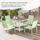 Set Tavolo e 4 Sedie con Braccioli da Giardino in Tessuto a Rete e Acciaio Verde