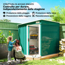 Capanno Porta Attrezzi 1,5x2m con Base Porta Scorrevole e Tetto Inclinato in Metallo Verde      