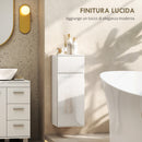 Mobiletto Pensile da Bagno Sospeso 30x34x79,4 cm con Cassetto Anta Lucida e Ripiano in Vetro in MDF Bianco      