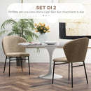 Set 2 Sedie Sala da Pranzo Seduta Imbottita Schienale Curvo in Acciaio e Tessuto Effetto Lino Marrone Chiaro      