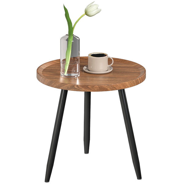 online Tavolino da Salotto Ø40x39 cm con Bordo Rialzato e 3 Gambe in Legno e Acciaio Nero e color Legno