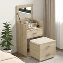 Tavolo Trucco Toeletta 50x40x113,5 cm con Specchio a Ribalta e Sgabello a Scomparsa in Legno Naturale      