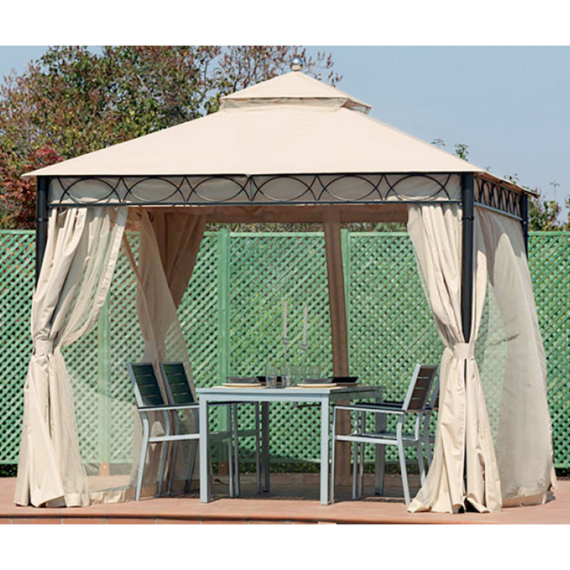Gazebo da Giardino in Ferro 3x3xH2,90m Rama Giunone Ecrù