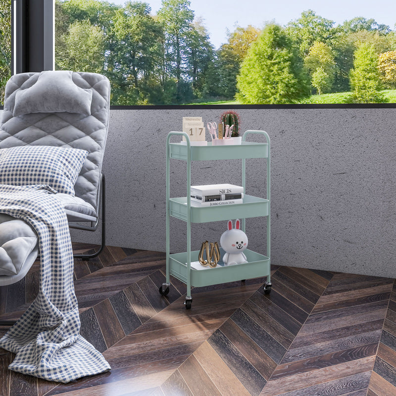 Carrello da Cucina a 3 Livelli 45x30,6x79 cm in Acciaio Azzurro  