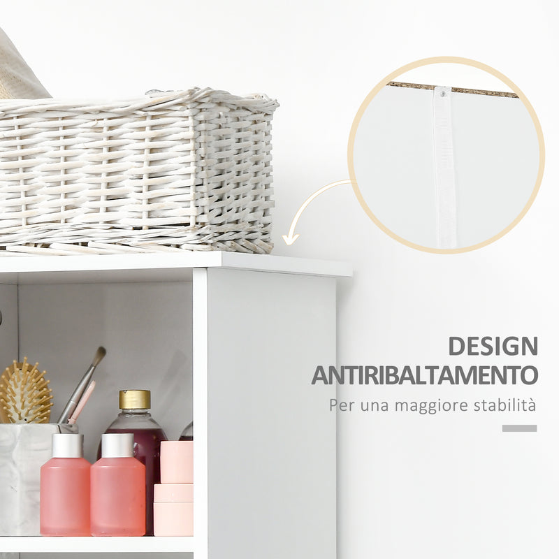 Colonna Bagno Salvaspazio 33,5x29x169 cm 3 Vani Aperti e Armadietto in Legno Bianco e Marrone Chiaro