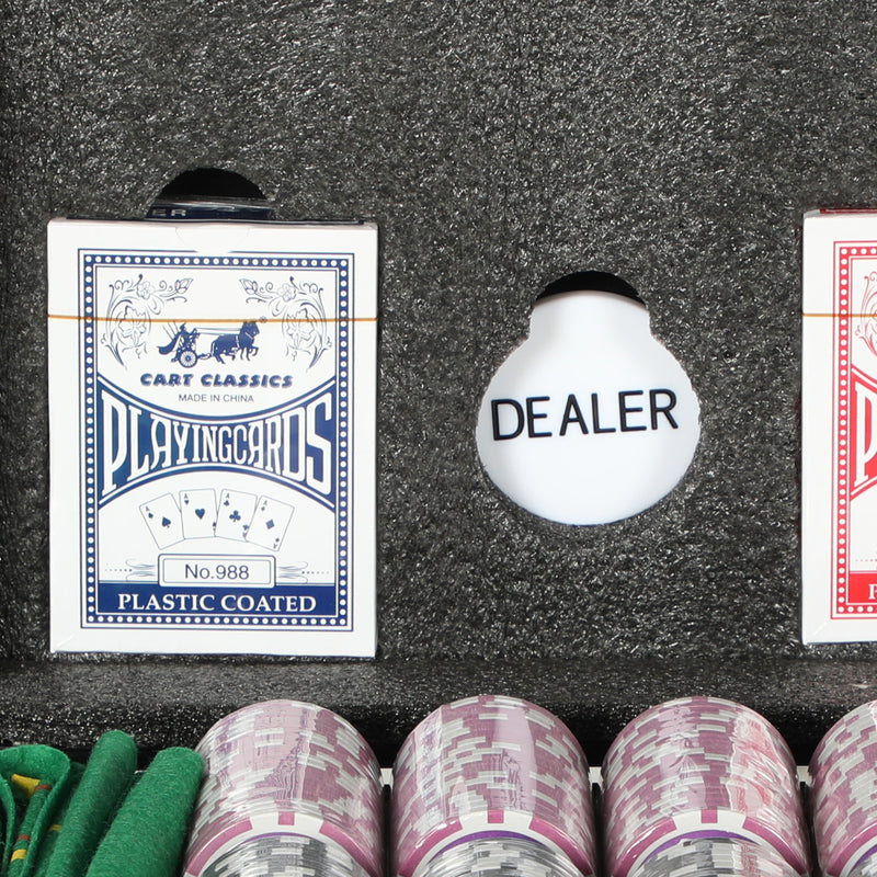 Set 600 Fiches da Poker 2 Mazzi di Carte Tappetino con Valigetta Nero     