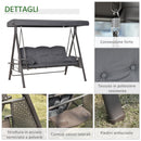 Dondolo da Giardino 3 Posti 208x120x172 cm Tetto Regolabile Portabicchieri e Cuscini Grigio 