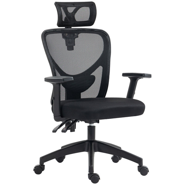 sconto Sedia da Ufficio Ergonomica con Altezza Regolabile Supporto Lombare e Poggiatesta 66x61x106-116 cm  Nero