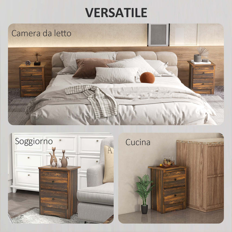 Comodino 2 Cassetti Stile Rustico 40x30x56 cm Marrone  