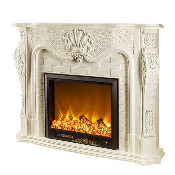 acquista Camino Elettrico da Pavimento 116x150x33 cm Effetto Fiamma 1500W Perla Bianco