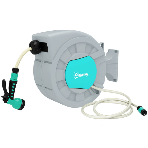 Avvolgitubo Automatico a Parete e Portatile Lunghezza 30+2 m con Sistema di Blocco e 7 Getti Verde e Grigio online